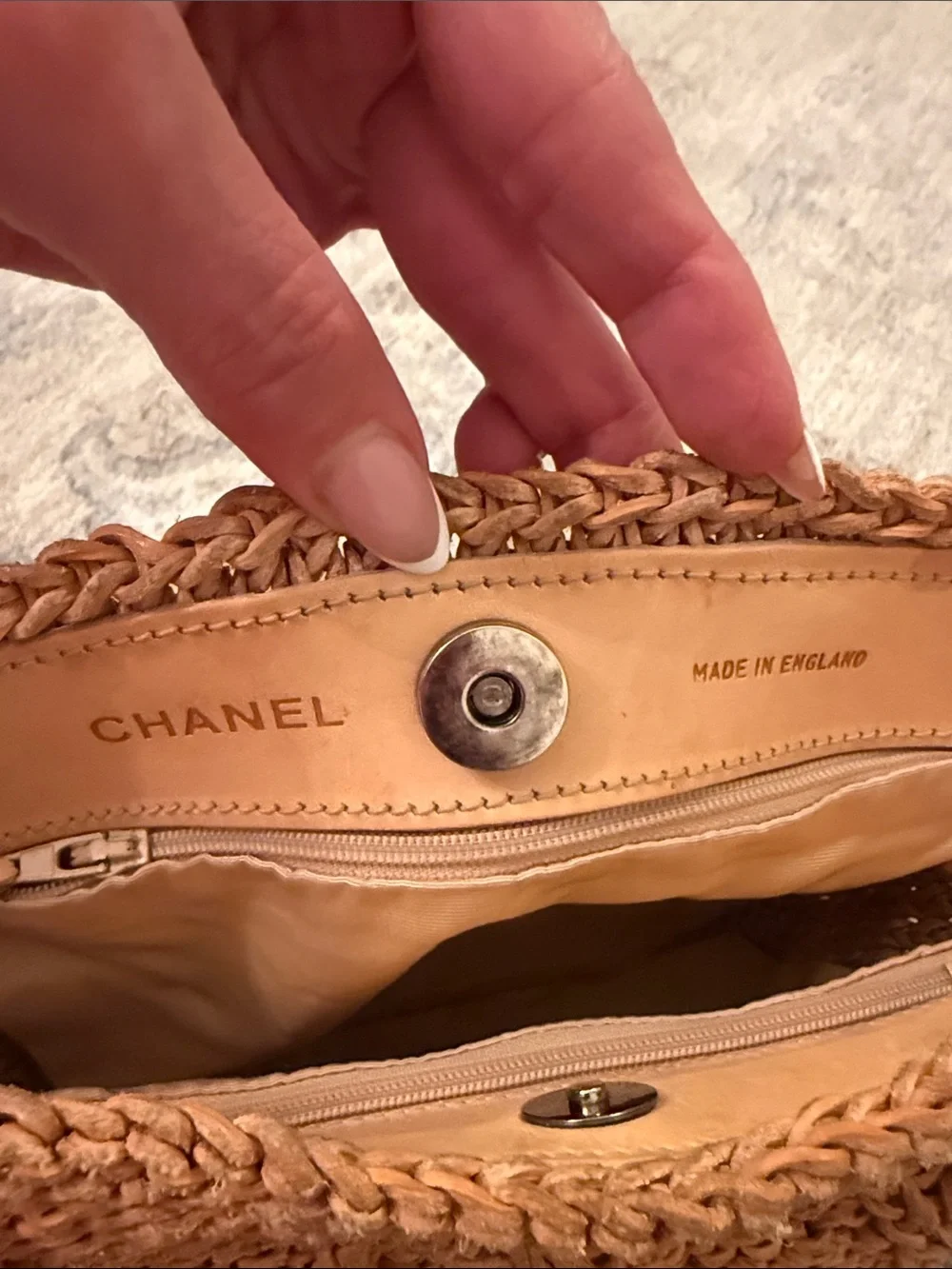 CHANEL Tan Leather Woven Crossbody Bag